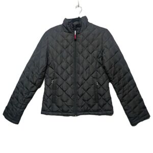 TOMMY HILFIGER Womens Medium Black Quilted Down Puffer Jacket Full Zip